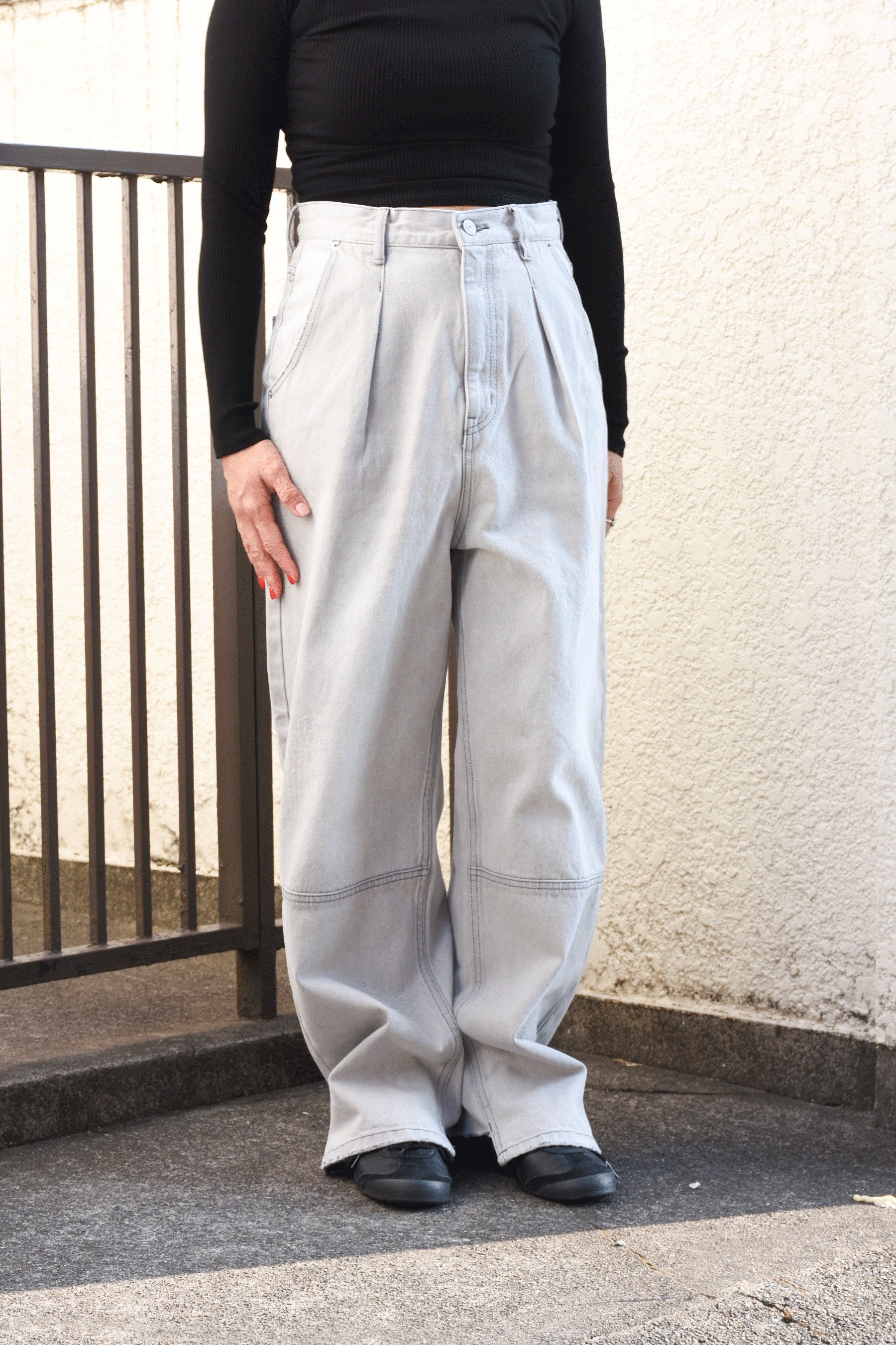 YENN TUCK WIDE DENIM PANTS 38 YENN HIGH RISE TUCK WIDE PT【DENIM
