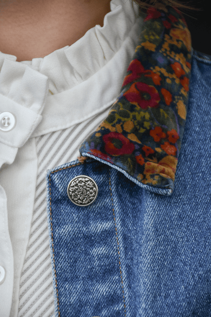 Vintage Velvet floral collar Denim Jacket