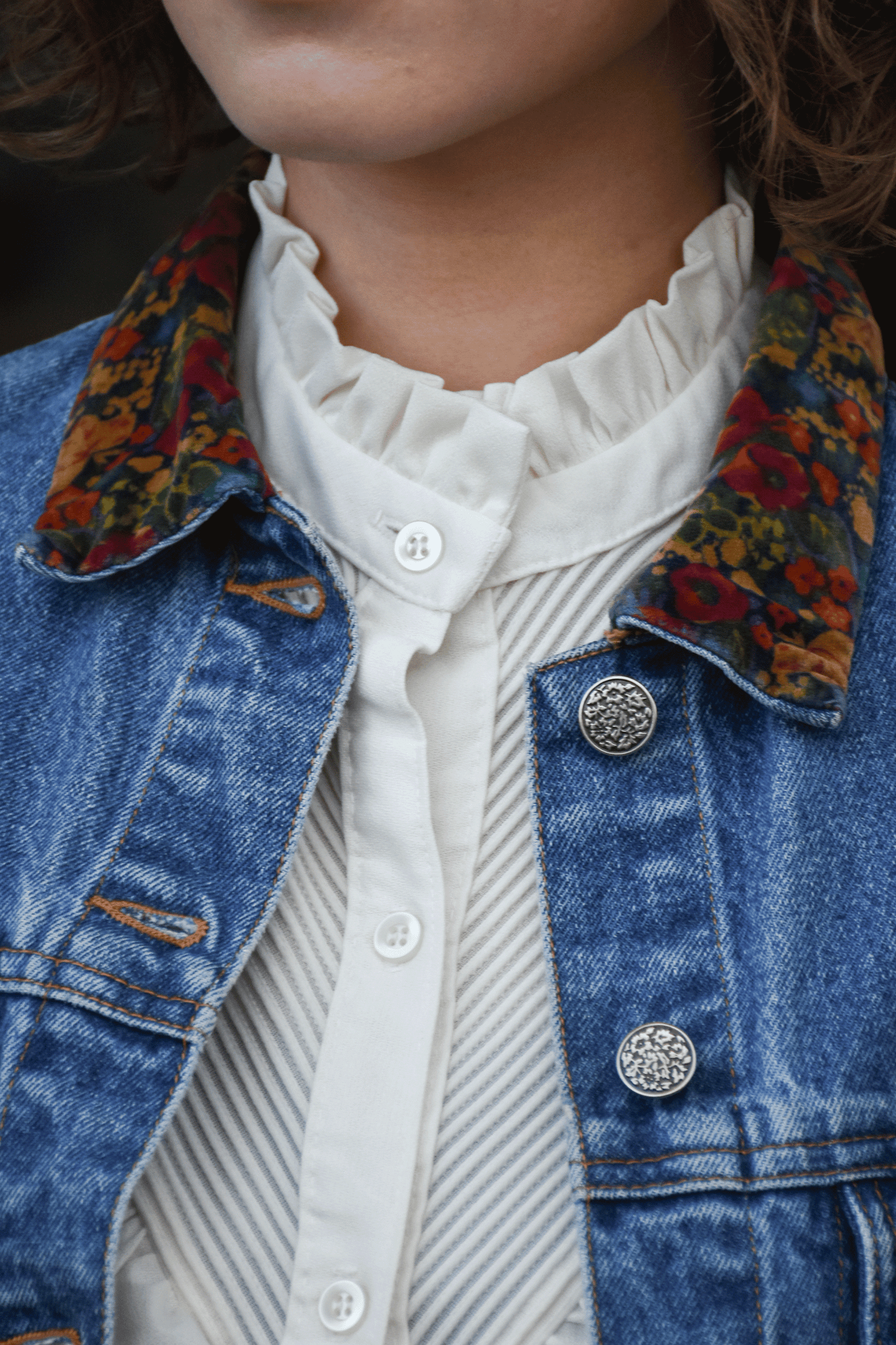 Vintage Velvet floral collar Denim Jacket