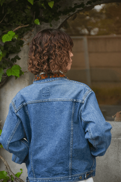 Vintage Velvet floral collar Denim Jacket