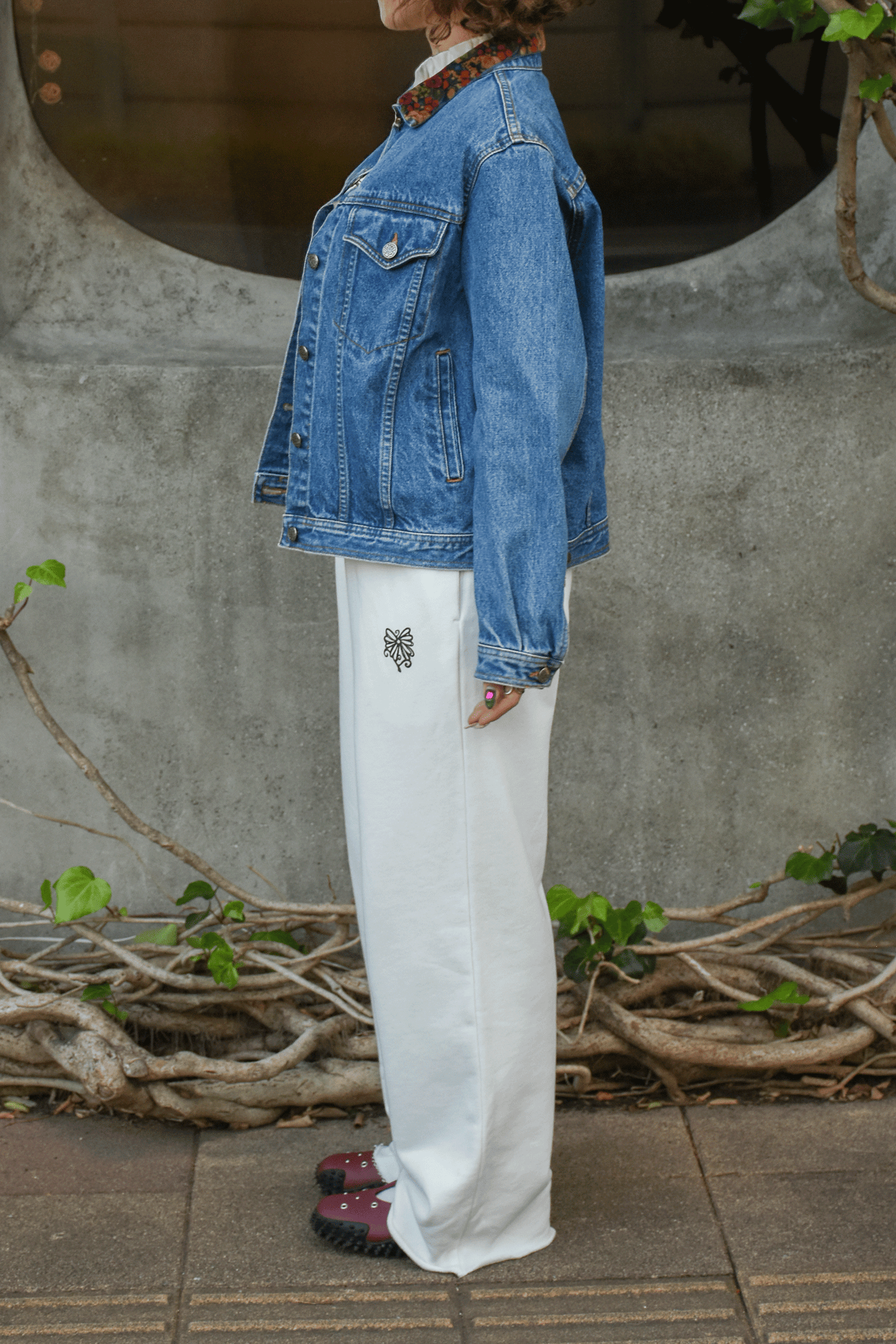 Vintage Velvet floral collar Denim Jacket