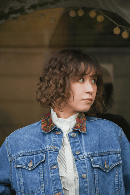 Vintage Velvet floral collar Denim Jacket