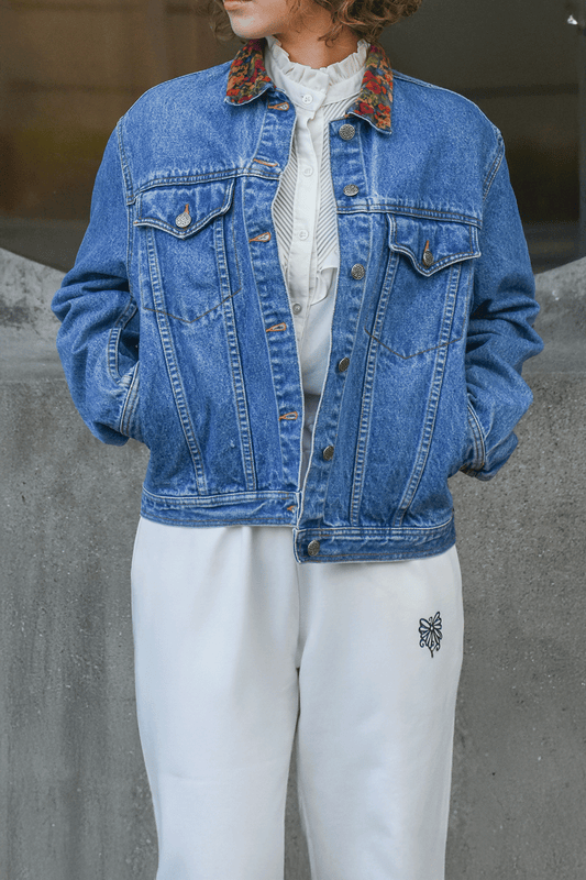 Vintage Velvet floral collar Denim Jacket