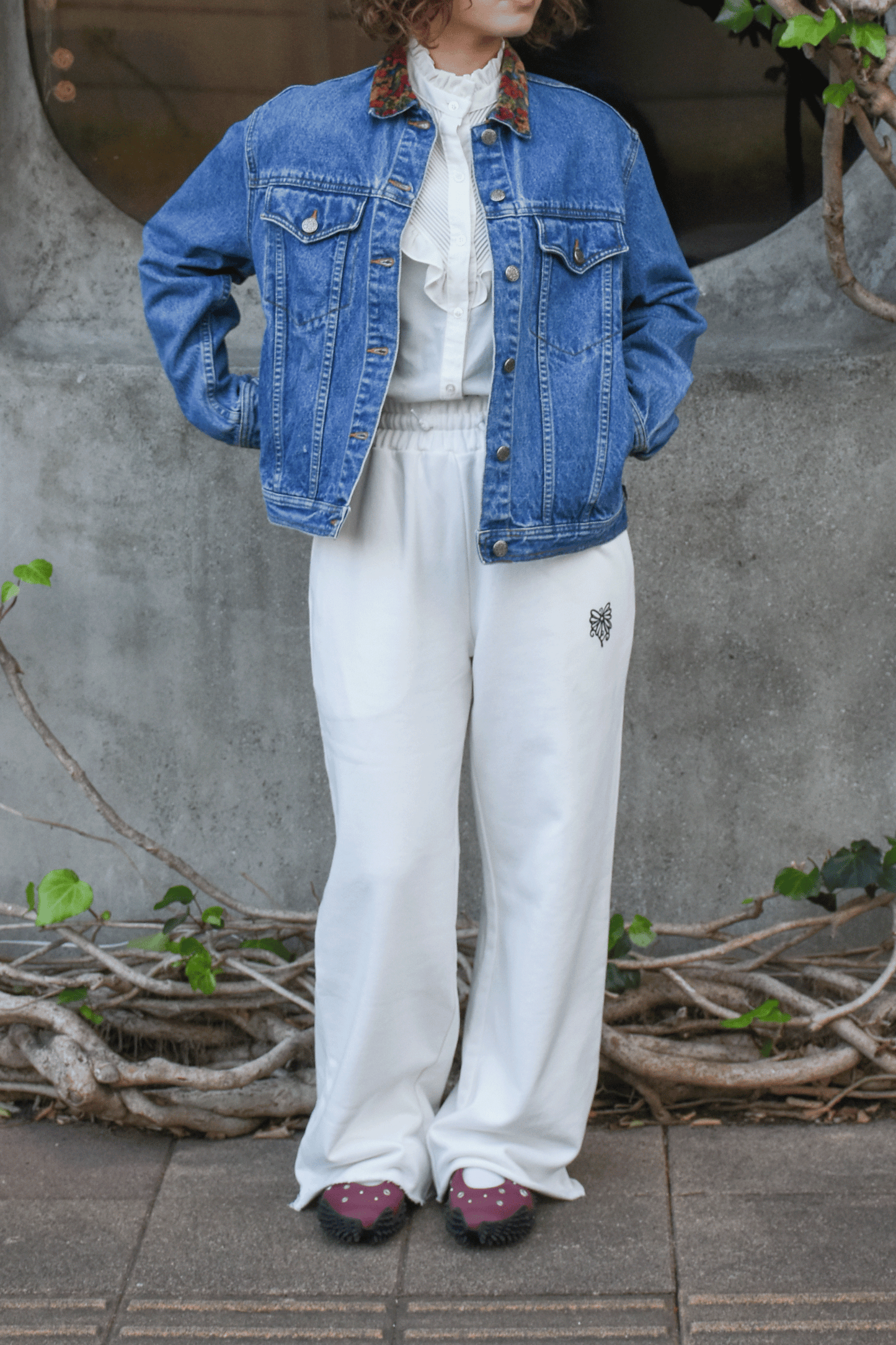 Vintage Velvet floral collar Denim Jacket