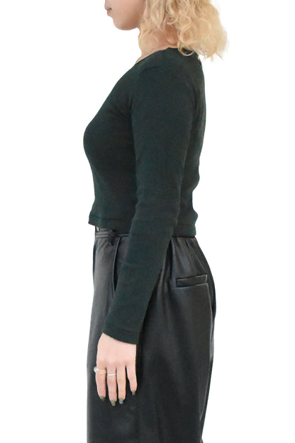 Panel Ribbed Turtleneck Cropped Long Sleeves