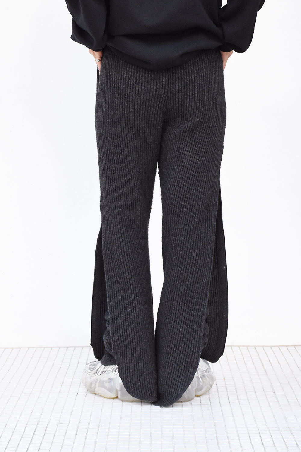 side zip rib waving knit pants w/leg warmer