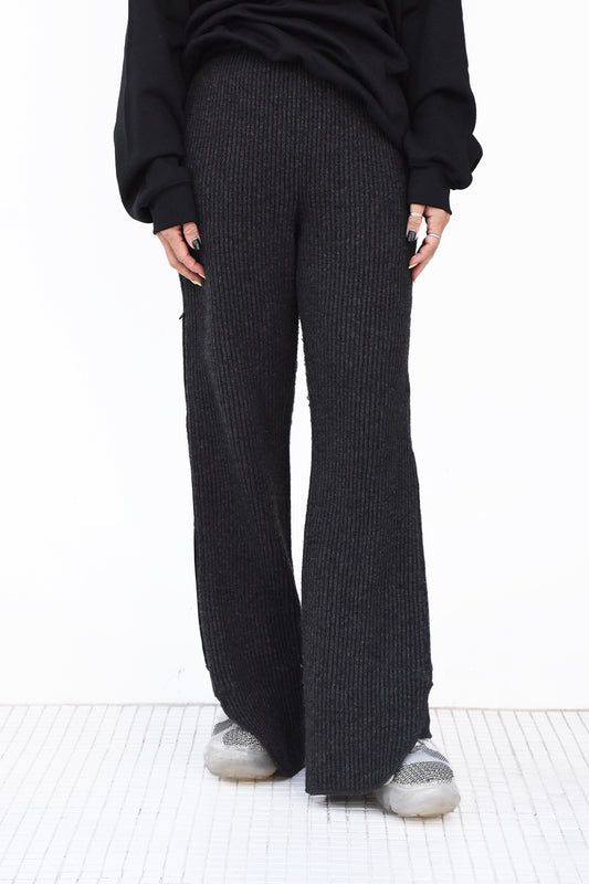 side zip rib waving knit pants w/leg warmer