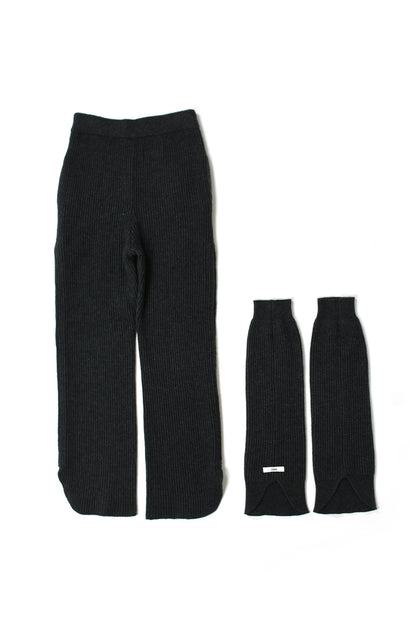 side zip rib waving knit pants w/leg warmer