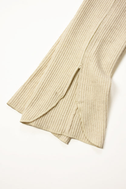 side zip rib waving knit pants w/leg warmer