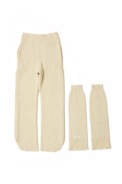 side zip rib waving knit pants w/leg warmer