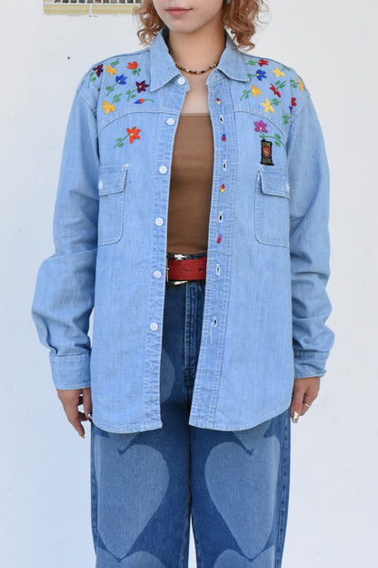 Vintage Flower Embroidery Shirt