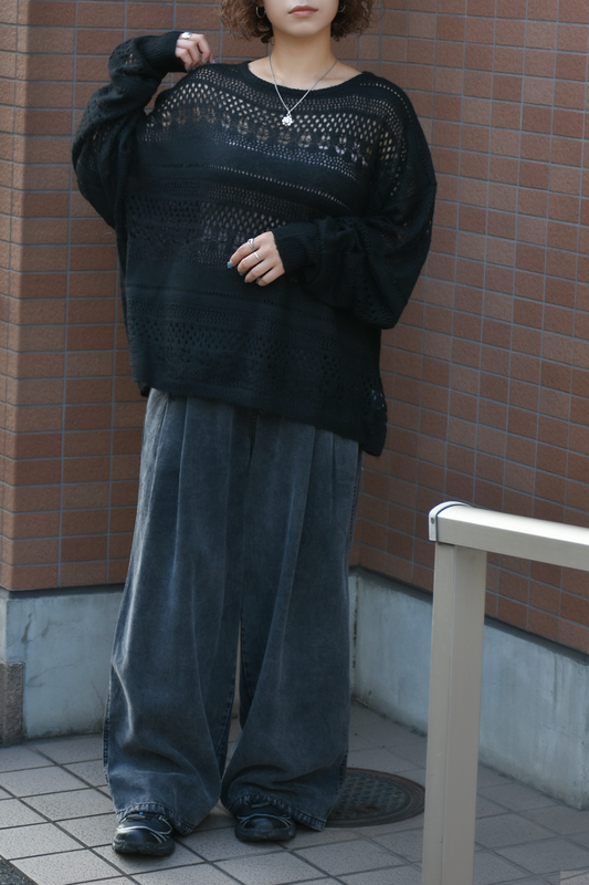 Sheer Volume Openwork Knit Pullover