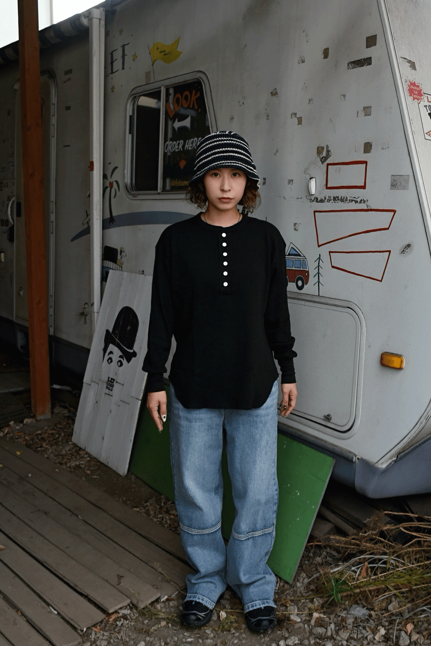 Basic Waffle Hem Round Henley