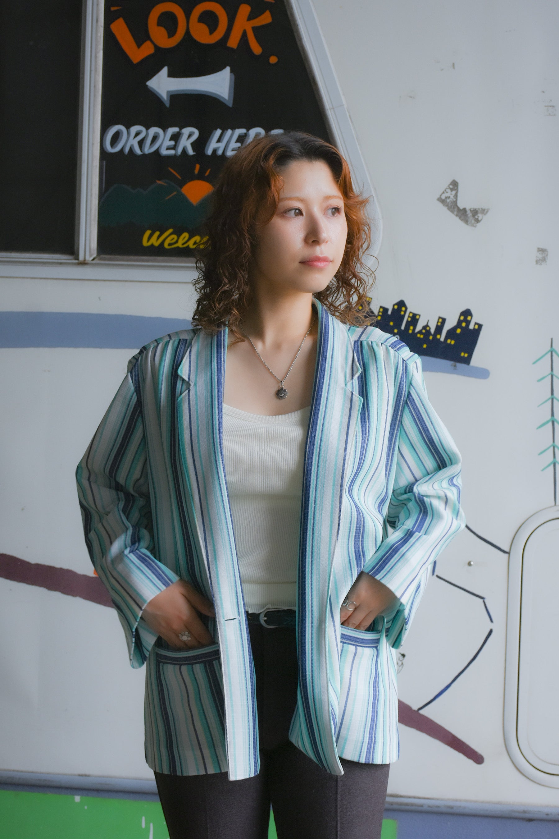 80s カナダ製 モヘヤ カーディガン ジャケット ヴィンテージ ストライプ 80's U.S.A. Stripe tailored jacket – RAYDY