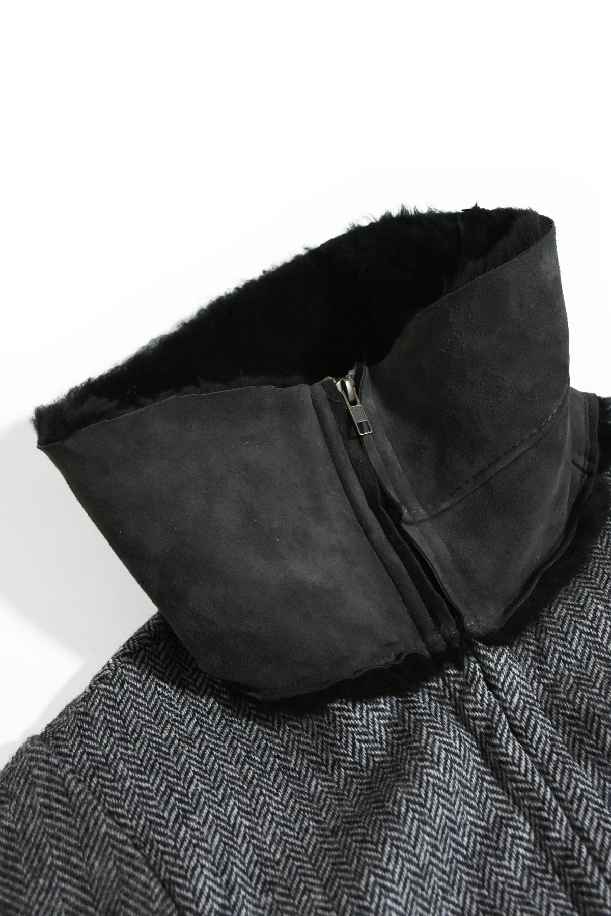 circa make mouton collor wide tweed blouson