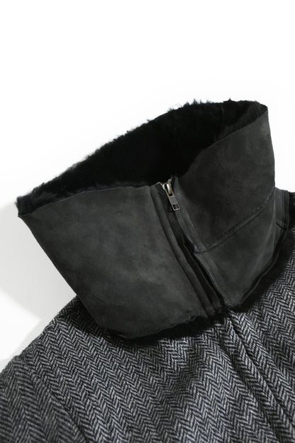 circa make mouton collor wide tweed blouson