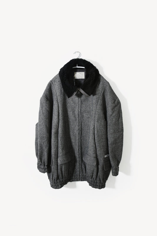 circa make mouton collor wide tweed blouson
