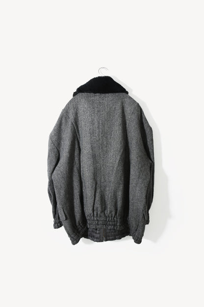circa make mouton collor wide tweed blouson